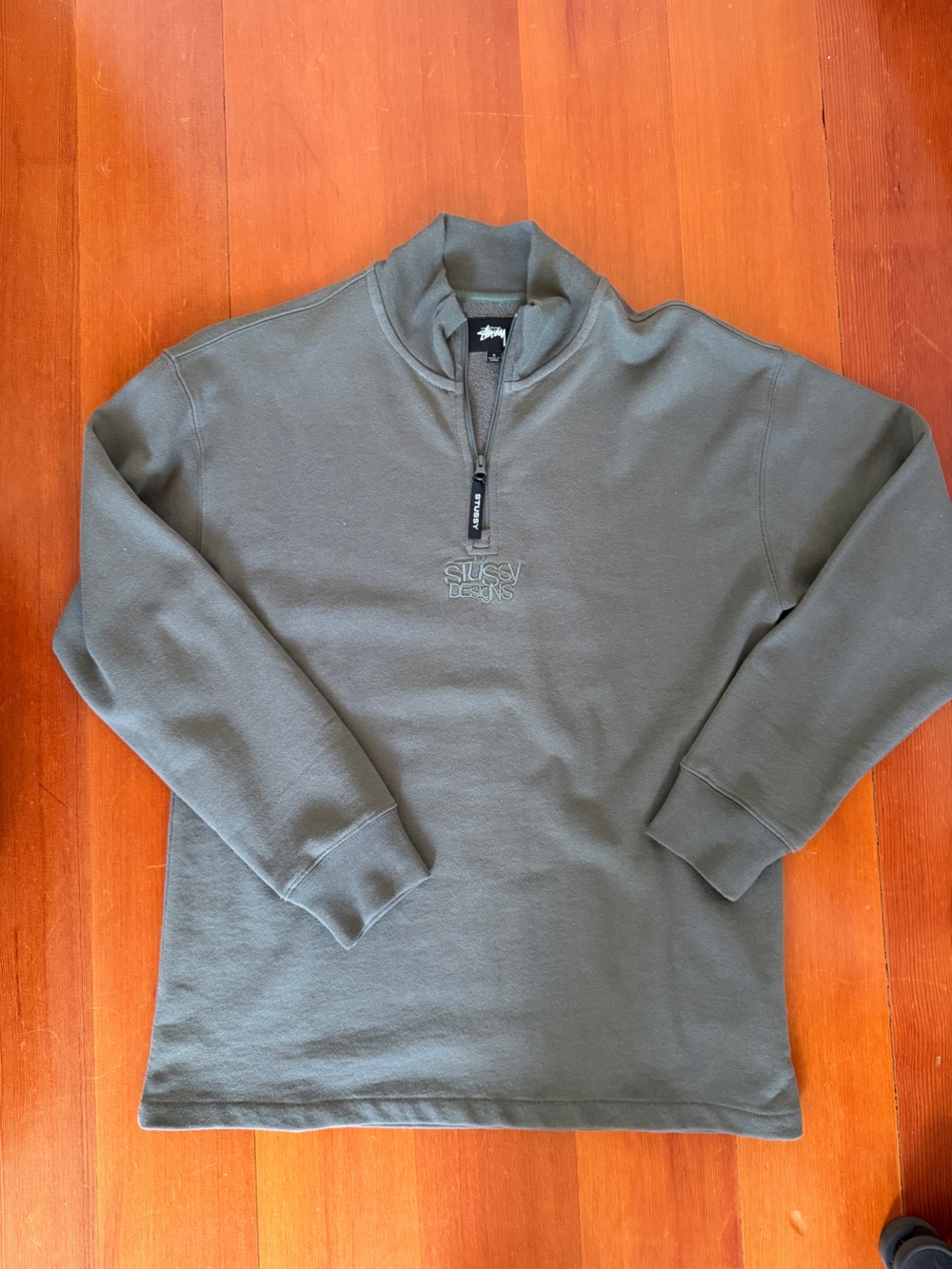 Stussy Men's Olive Green Half-Zip Pullover Sweatshirt